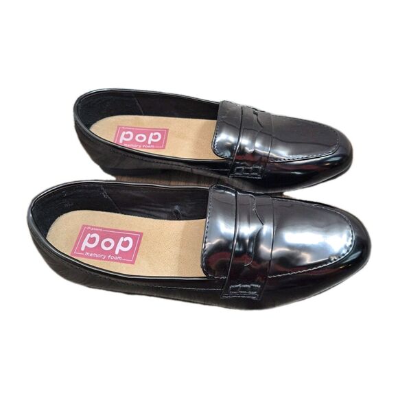 Pop Shiny Black Slip On Loafers. Comfy Memory Foam Shoes Women's Size 8M - Picture 3 of 7